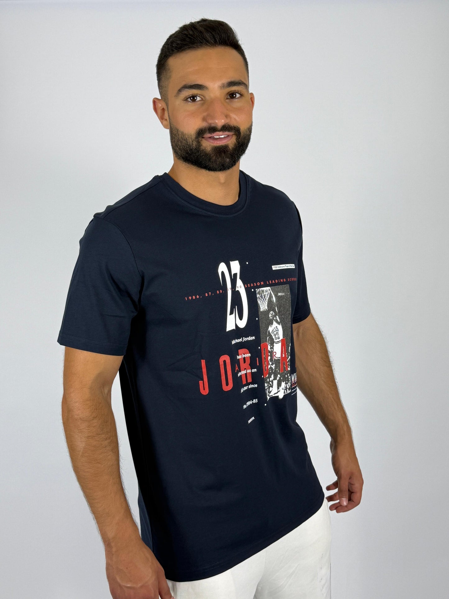 Men's Michael Jordan "23 Air" Stats Graphic T-Shirt - Dark Blue Basketball Legend Tee