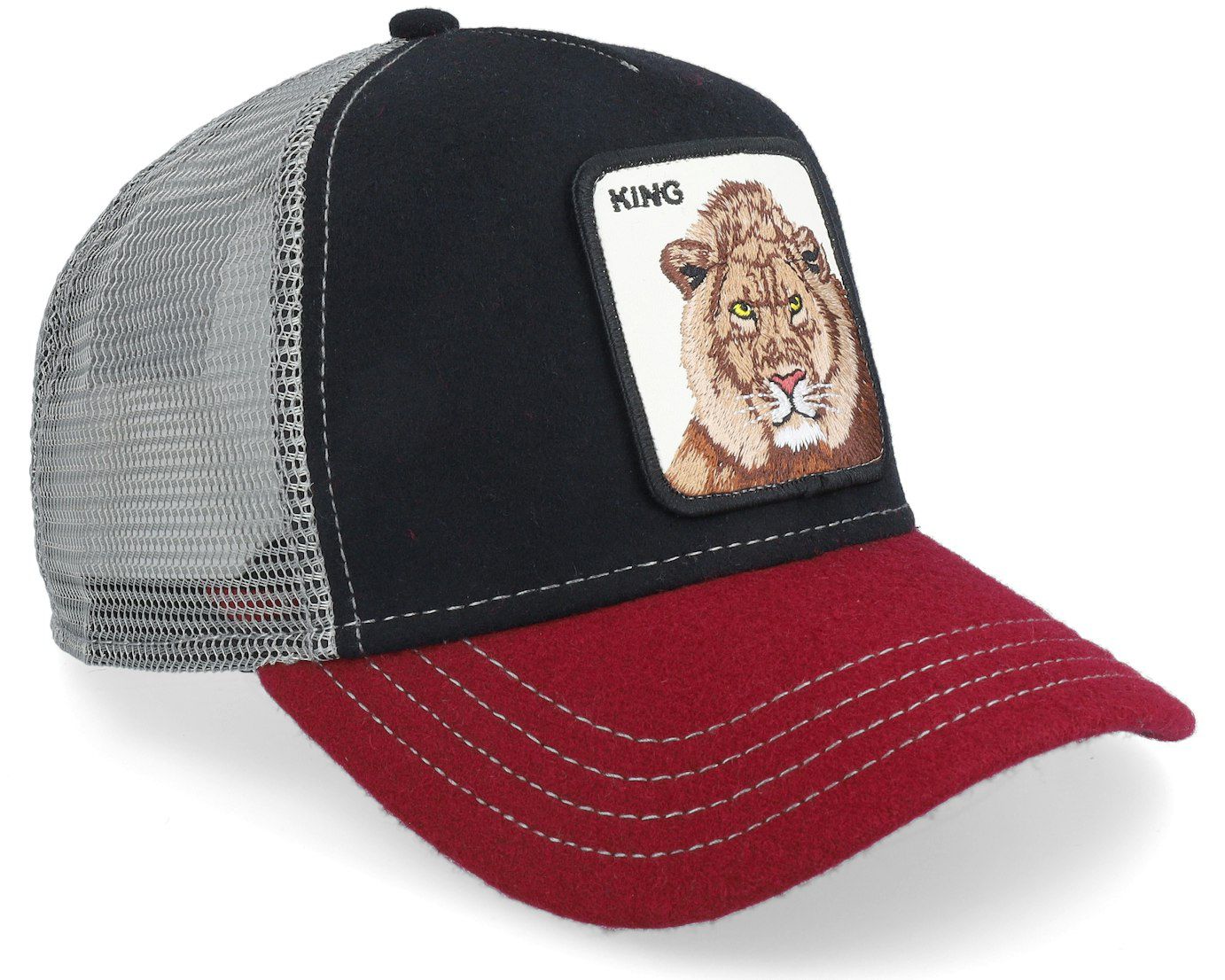 Goorin Bros. "King" Lion Patch Trucker Hat - Black, Red, & Grey