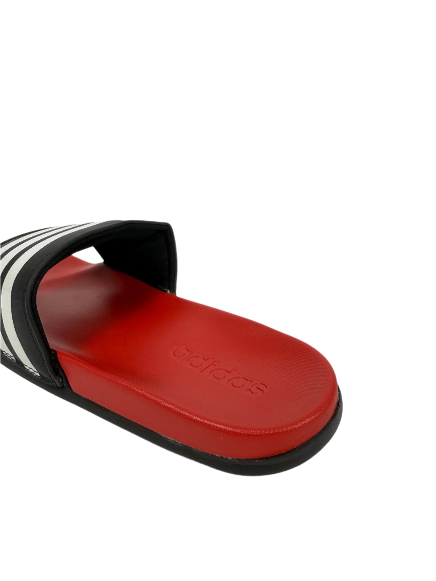 Adidas Adilette Comfort Slides - Black Strap with White 3-Stripes & Red Footbed