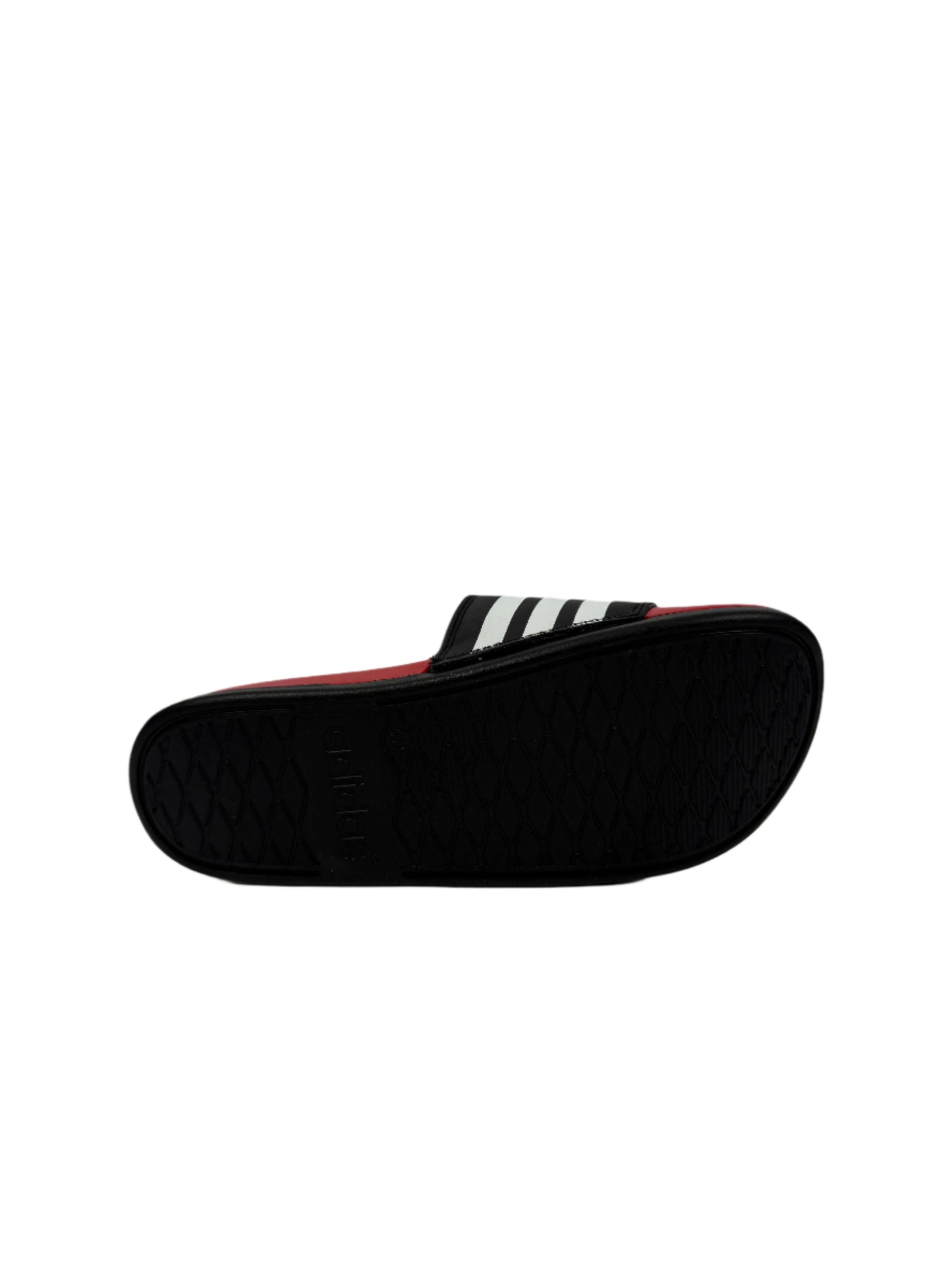 Adidas Adilette Comfort Slides - Black Strap with White 3-Stripes & Red Footbed