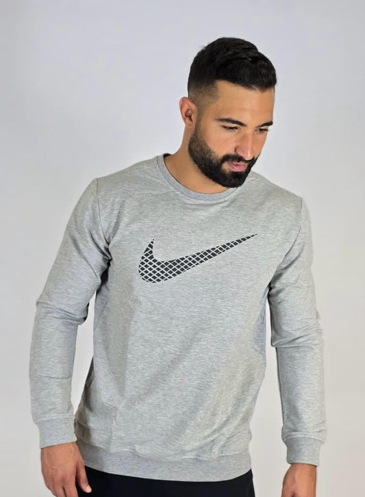 Nike Men’s Grey Long Sleeve Sweatshirt with Signature Swoosh