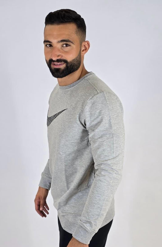 Nike Men’s Grey Long Sleeve Sweatshirt with Signature Swoosh