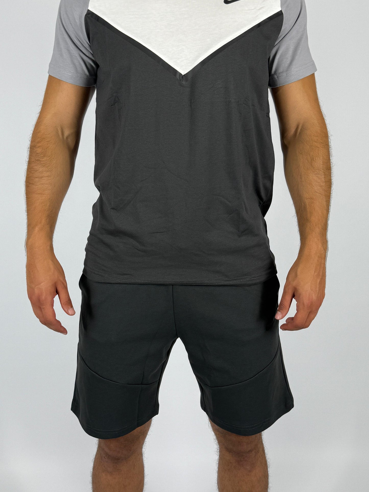 Men's Nike Sportswear Chevron Block T-Shirt - Dark Grey & White Colorblock