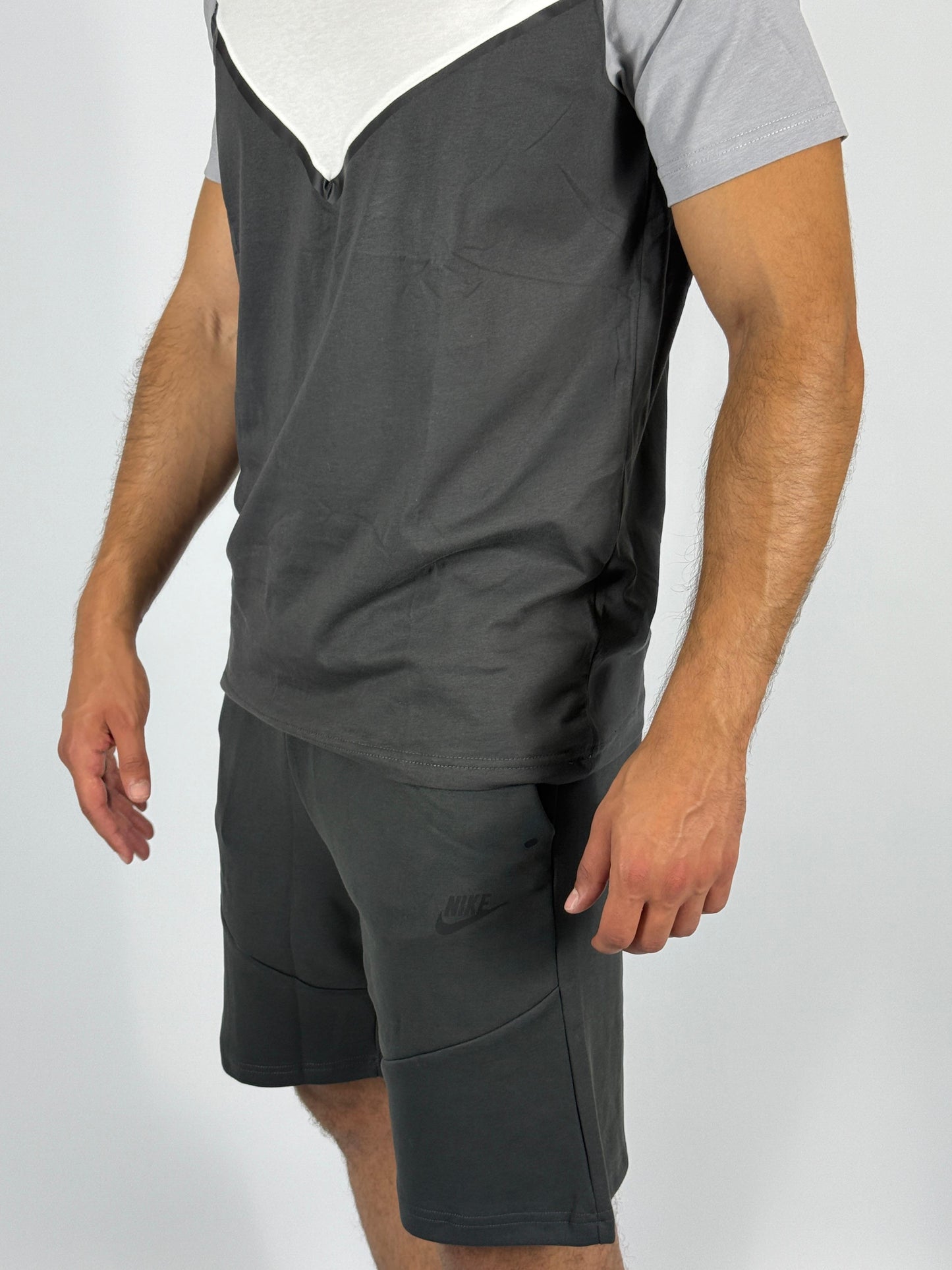 Men's Nike Sportswear Chevron Block T-Shirt - Dark Grey & White Colorblock