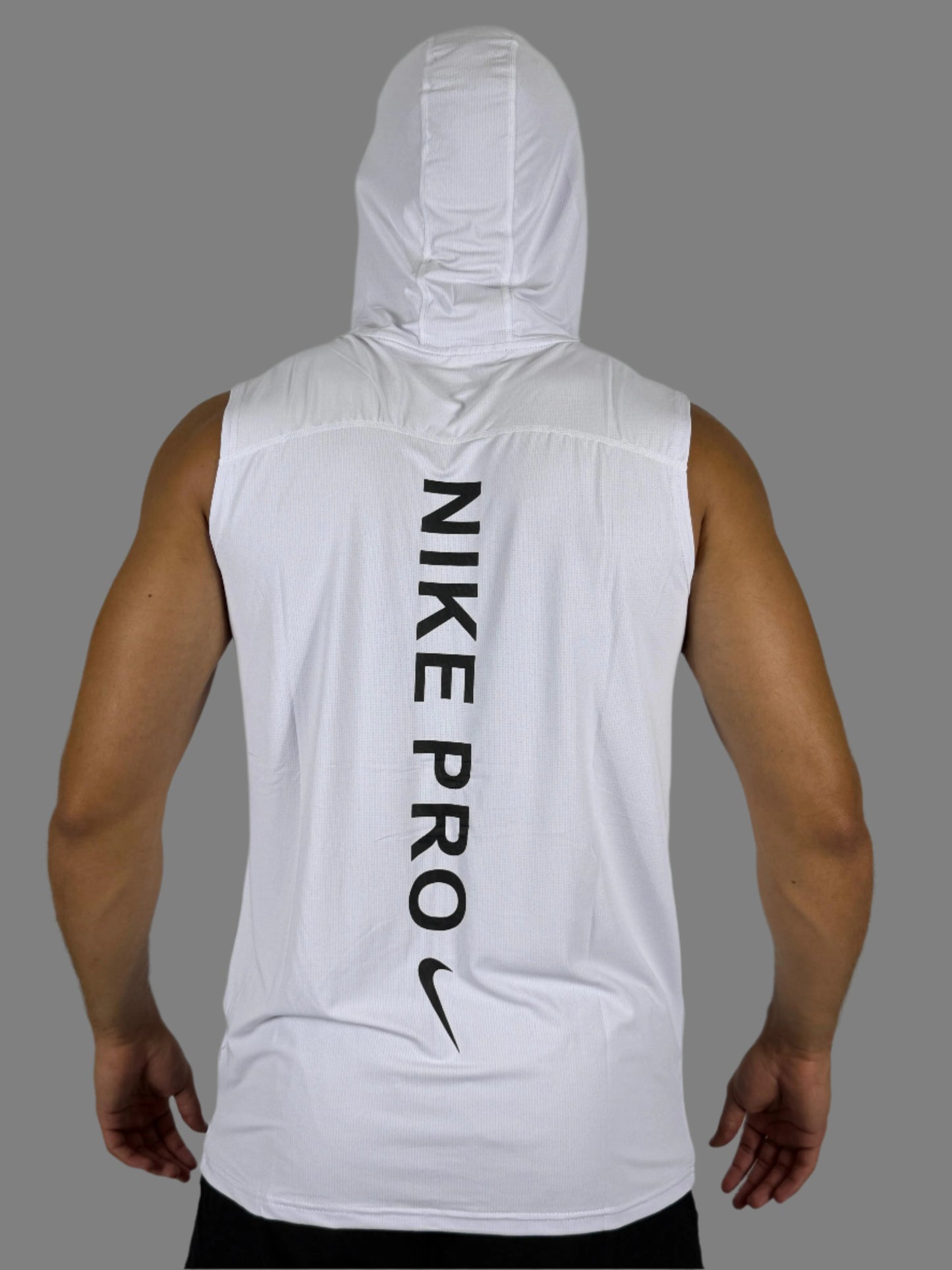Men's White Nike Pro Dri-FIT Sleeveless Hoodie