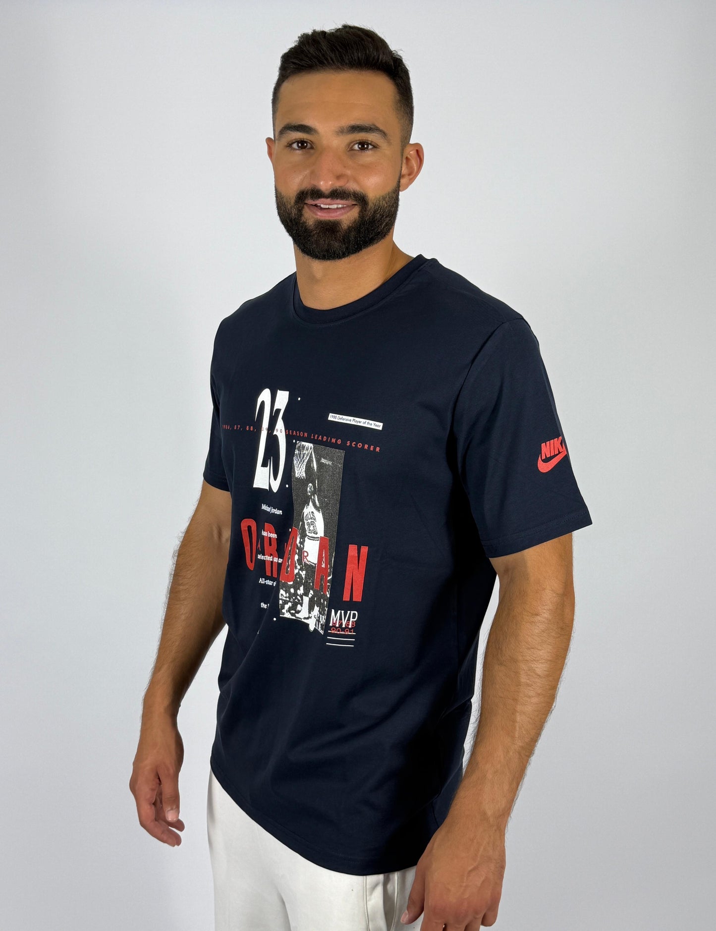 Men's Michael Jordan "23 Air" Stats Graphic T-Shirt - Dark Blue Basketball Legend Tee