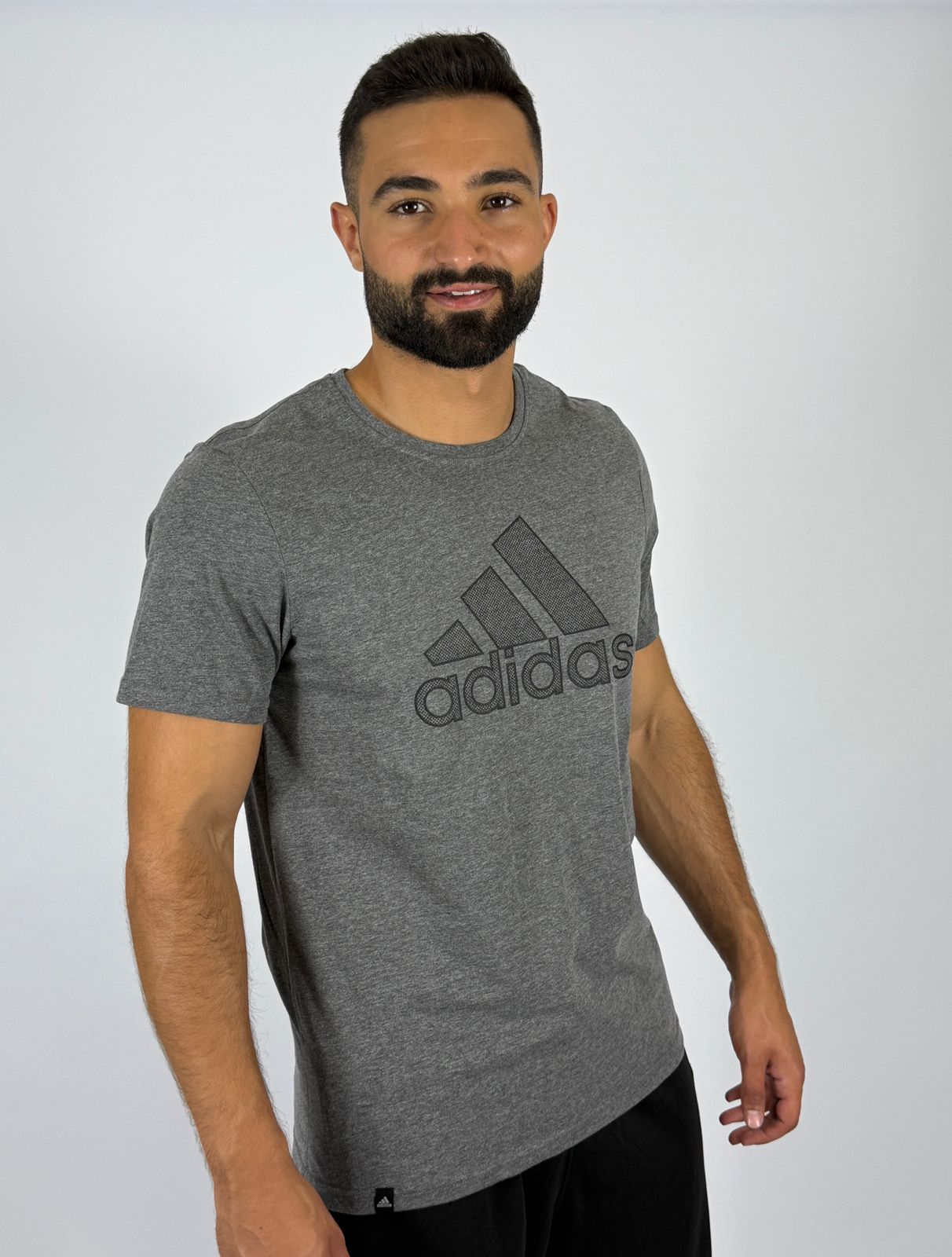 Men's Adidas Outline Badge of Sport T-Shirt - Dark Grey Minimalist Logo Tee