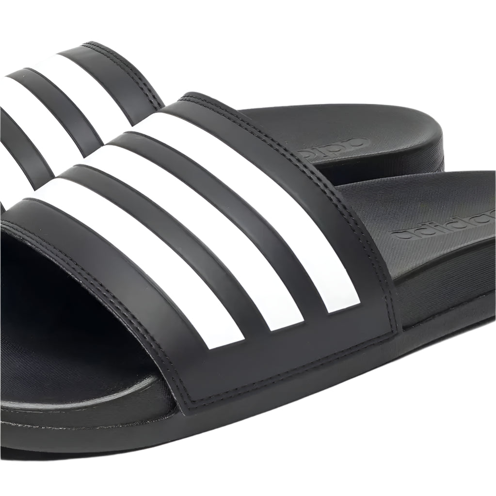 Adidas Adilette Comfort Slides - Black with White 3-Stripes