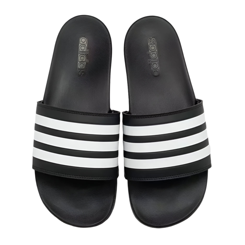 Adidas Adilette Comfort Slides - Black with White 3-Stripes