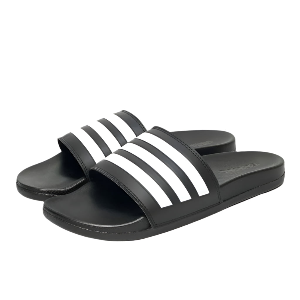 Adidas Adilette Comfort Slides - Black with White 3-Stripes
