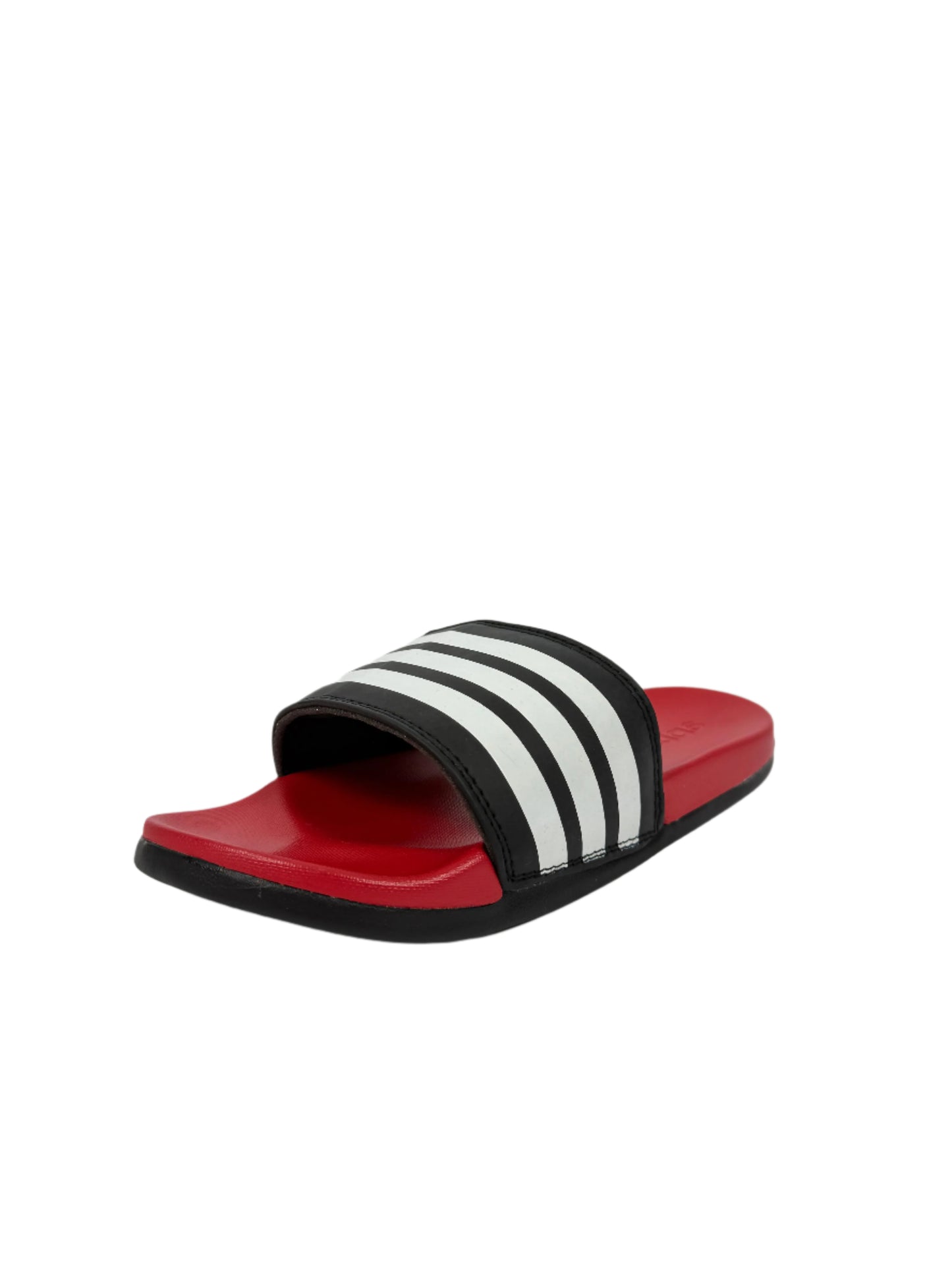 Adidas Adilette Comfort Slides - Black Strap with White 3-Stripes & Red Footbed