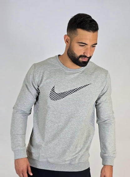 Nike Men’s Grey Long Sleeve Sweatshirt with Signature Swoosh