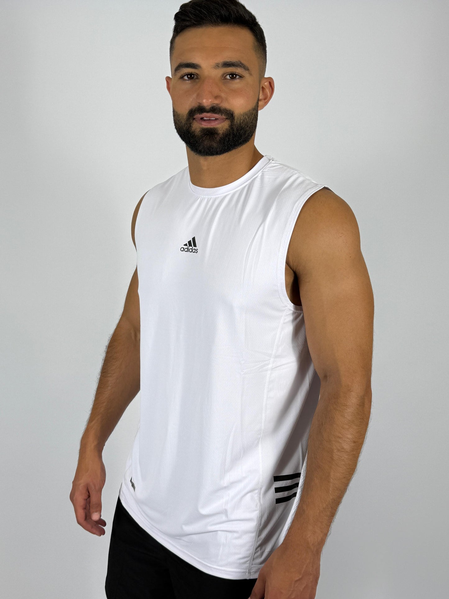 Men's White Adidas Training Sleeveless Tee
