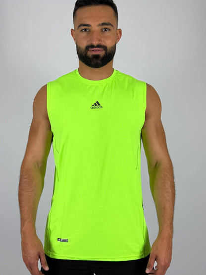 Men's Neon Yellow Adidas Training Sleeveless Tee