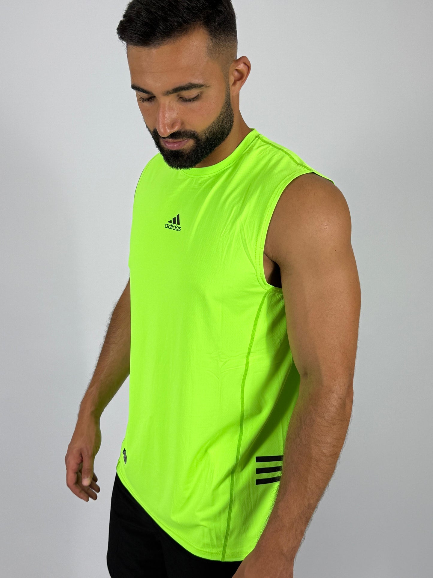 Men's Neon Yellow Adidas Training Sleeveless Tee