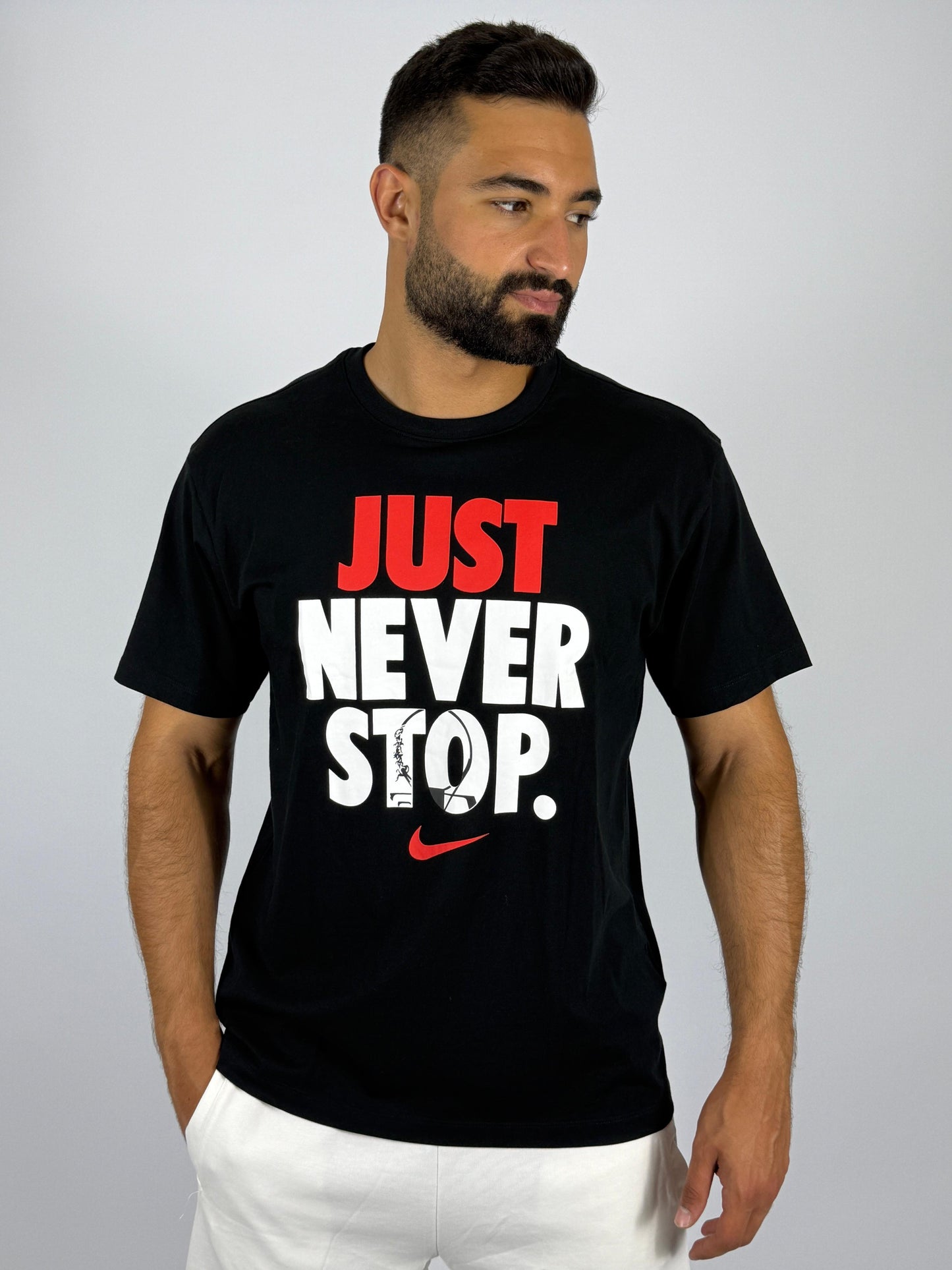 Men's Nike "Just Never Stop." Graphic T-Shirt - Black Performance Tee
