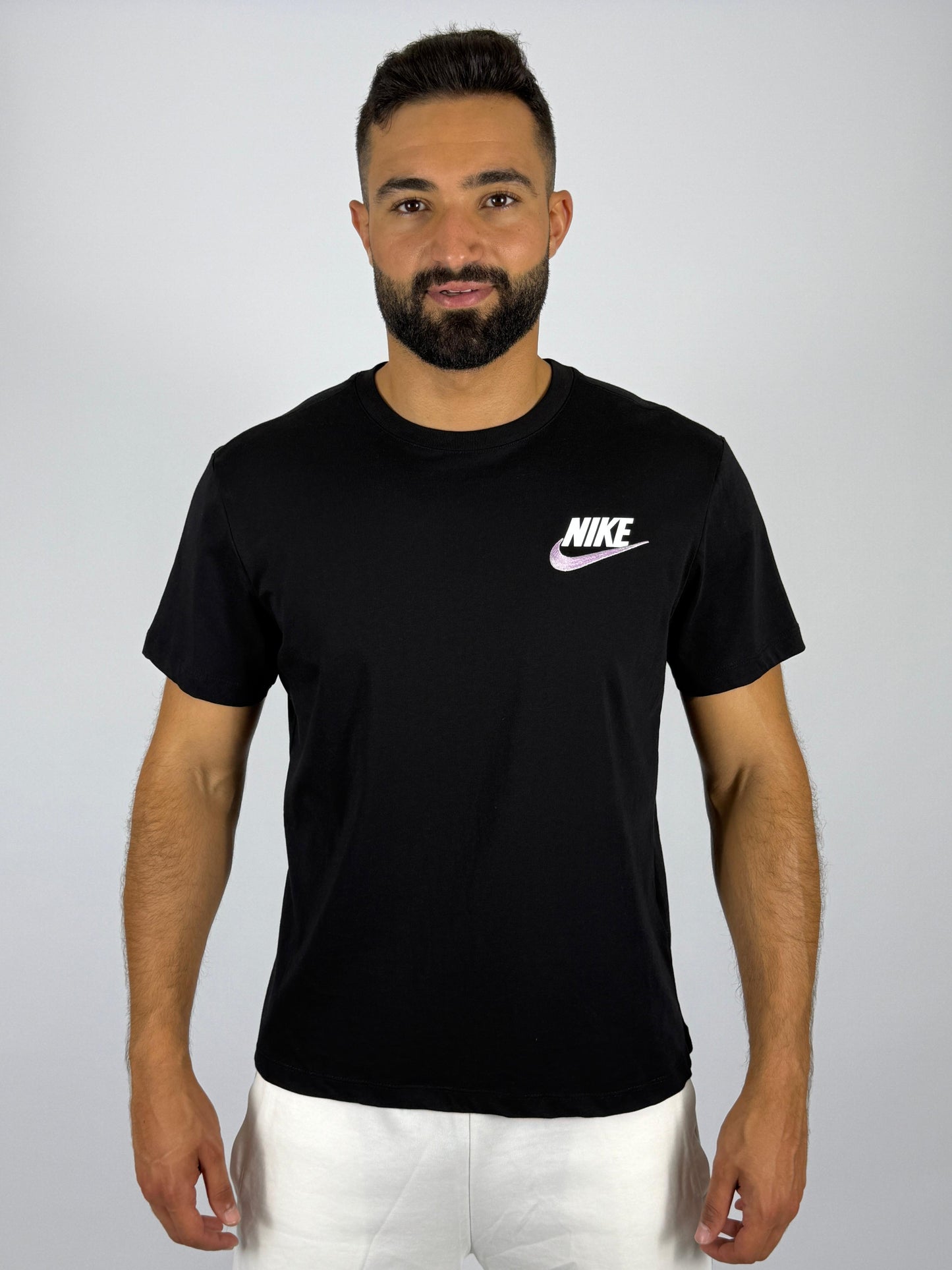 Men's Nike Essential Small Logo T-Shirt - Black with Pink Swoosh Tee