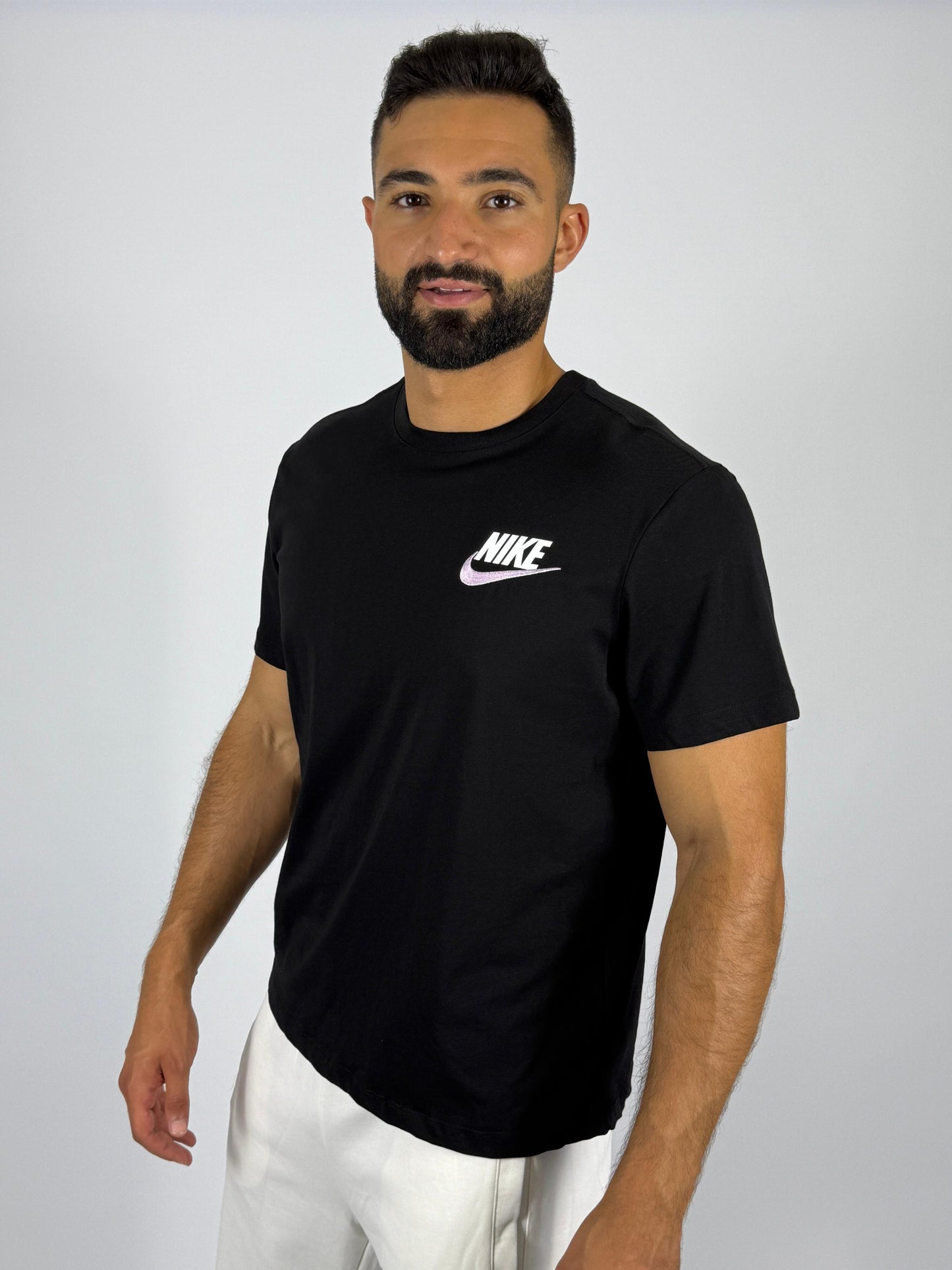 Men's Nike Essential Small Logo T-Shirt - Black with Pink Swoosh Tee