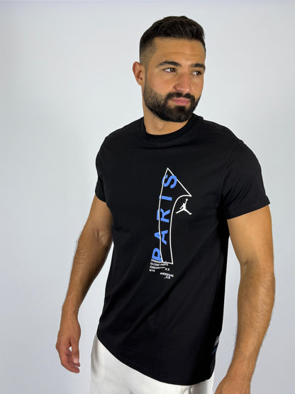 Men's Jordan x PSG Vertical "Paris" Logo T-Shirt - Black Football & Basketball Crossover Tee