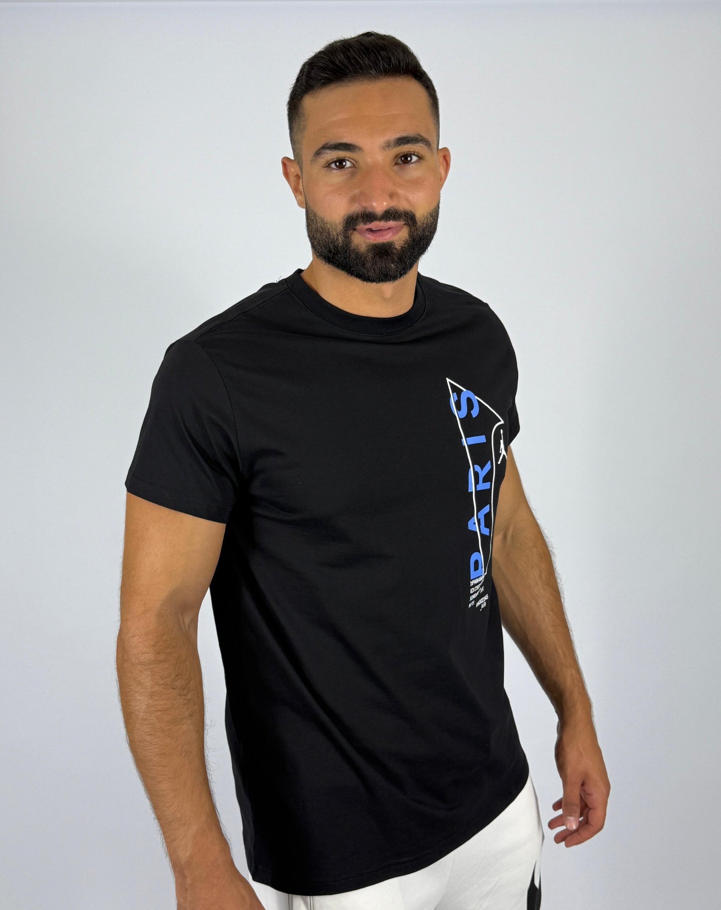 Men's Jordan x PSG Vertical "Paris" Logo T-Shirt - Black Football & Basketball Crossover Tee