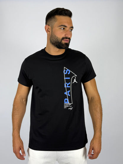 Men's Jordan x PSG Vertical "Paris" Logo T-Shirt - Black Football & Basketball Crossover Tee