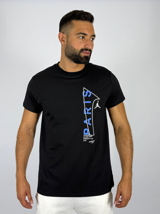 Men's Jordan x PSG Vertical "Paris" Logo T-Shirt - Black Football & Basketball Crossover Tee