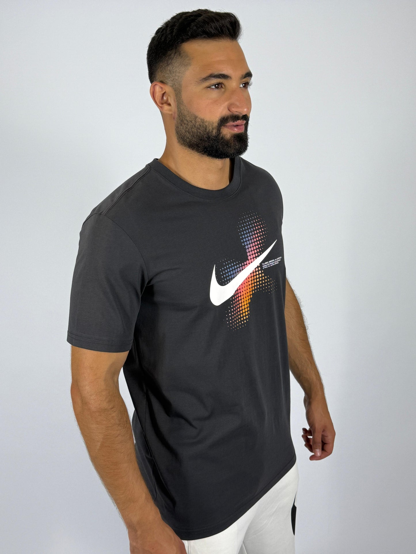 Men's Nike Sportswear Gradient Pixel Swoosh T-Shirt - Dark Grey Graphic Tee