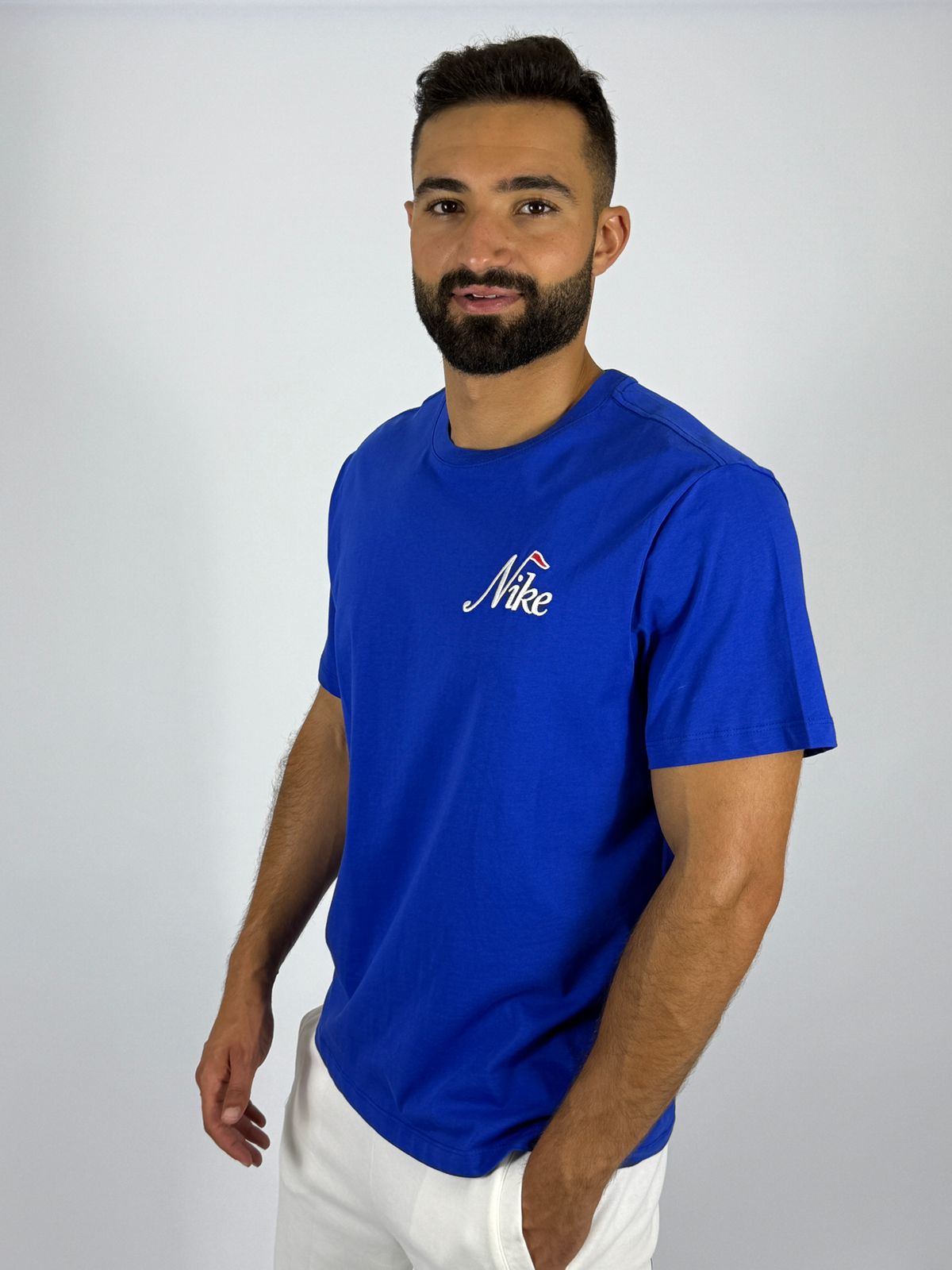Men's Nike Sportswear Retro Script Logo T-Shirt - Royal Blue Heritage Tee