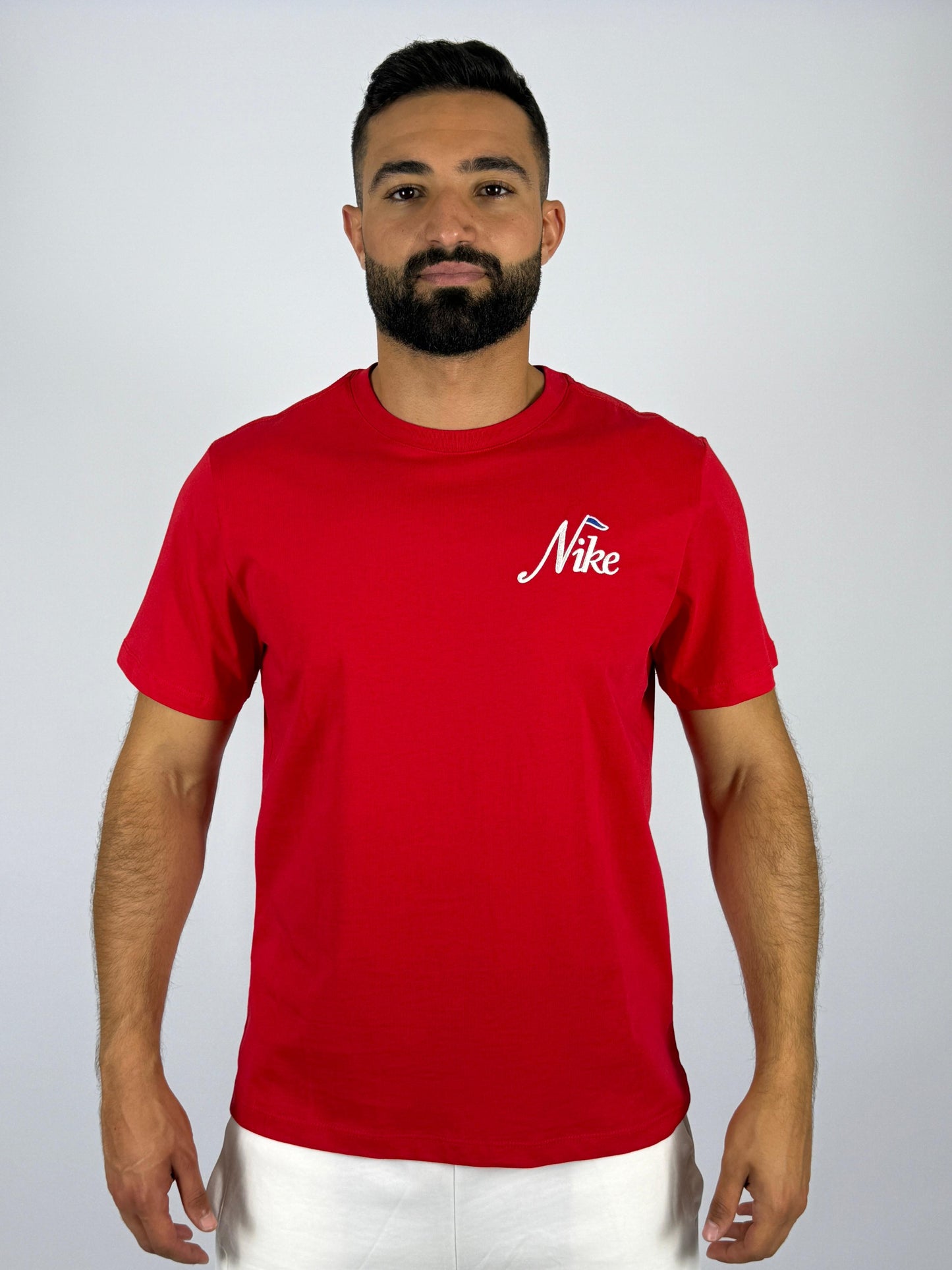 Nike Sportswear Retro Script Logo T-Shirt - Vibrant Red Heritage Tee