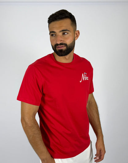Nike Sportswear Retro Script Logo T-Shirt - Vibrant Red Heritage Tee