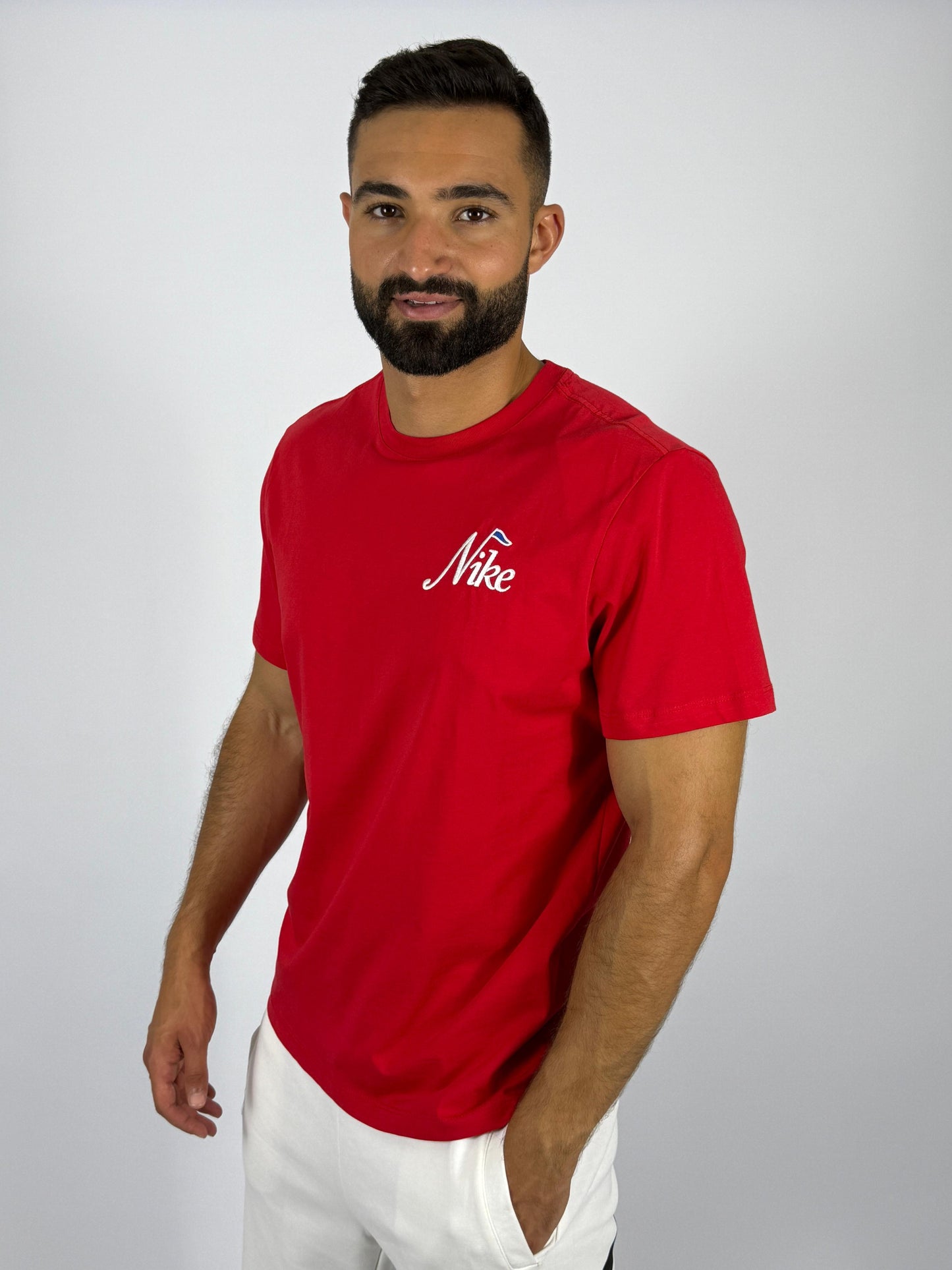 Nike Sportswear Retro Script Logo T-Shirt - Vibrant Red Heritage Tee