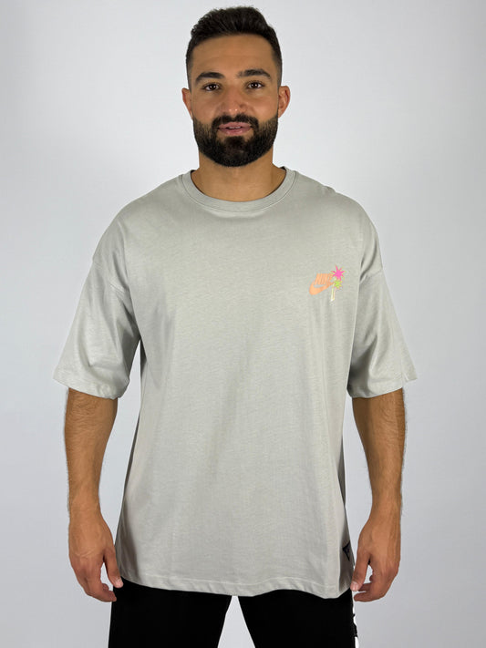 Men's Oversized "Sunshine" Surfer Graphic T-Shirt - Light Grey Retro Summer Tee