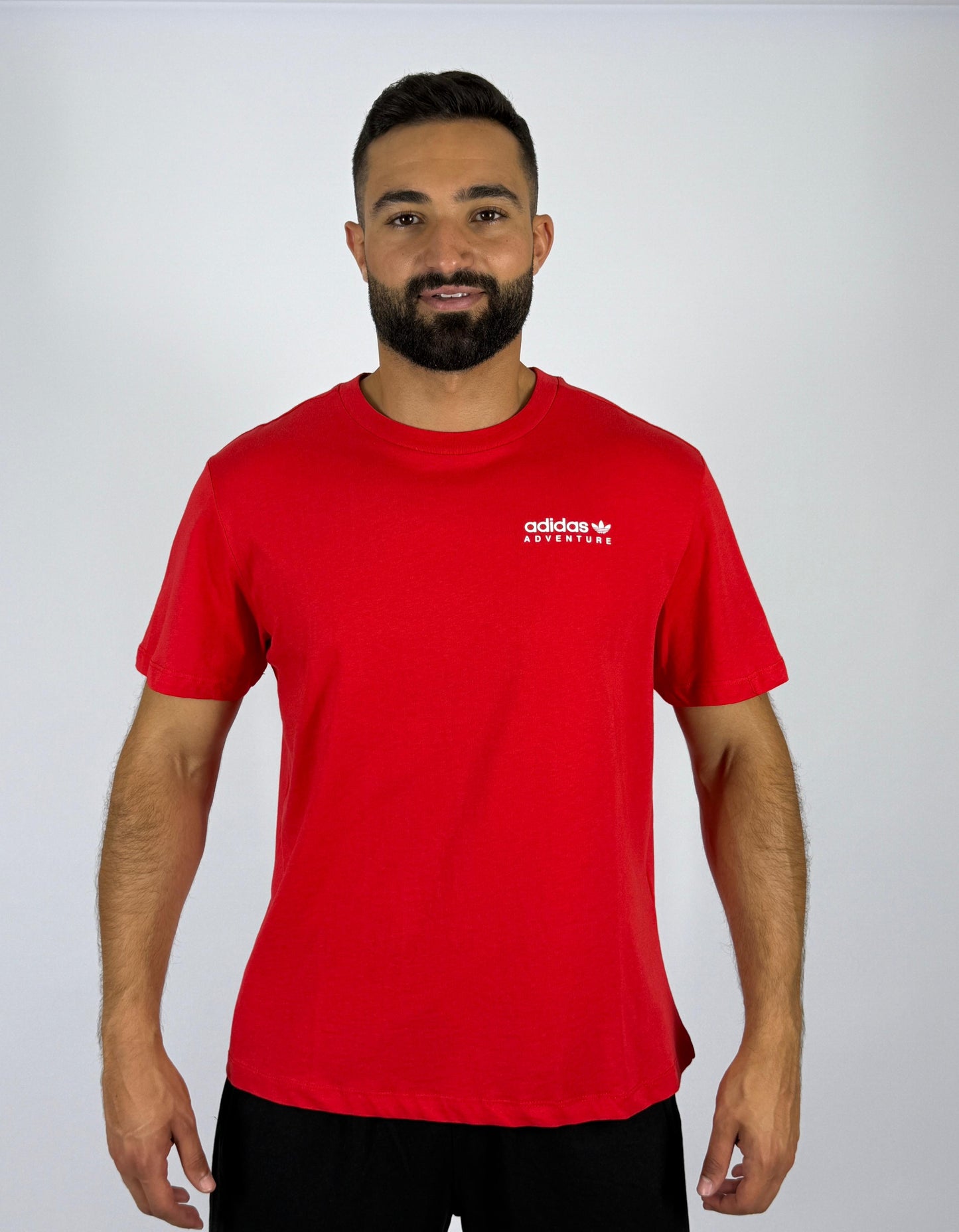 Men's Adidas Adventure Logo T-Shirt - Vibrant Red Outdoor Inspired Tee
