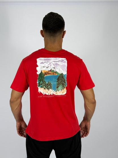 Men's Adidas Adventure Logo T-Shirt - Vibrant Red Outdoor Inspired Tee