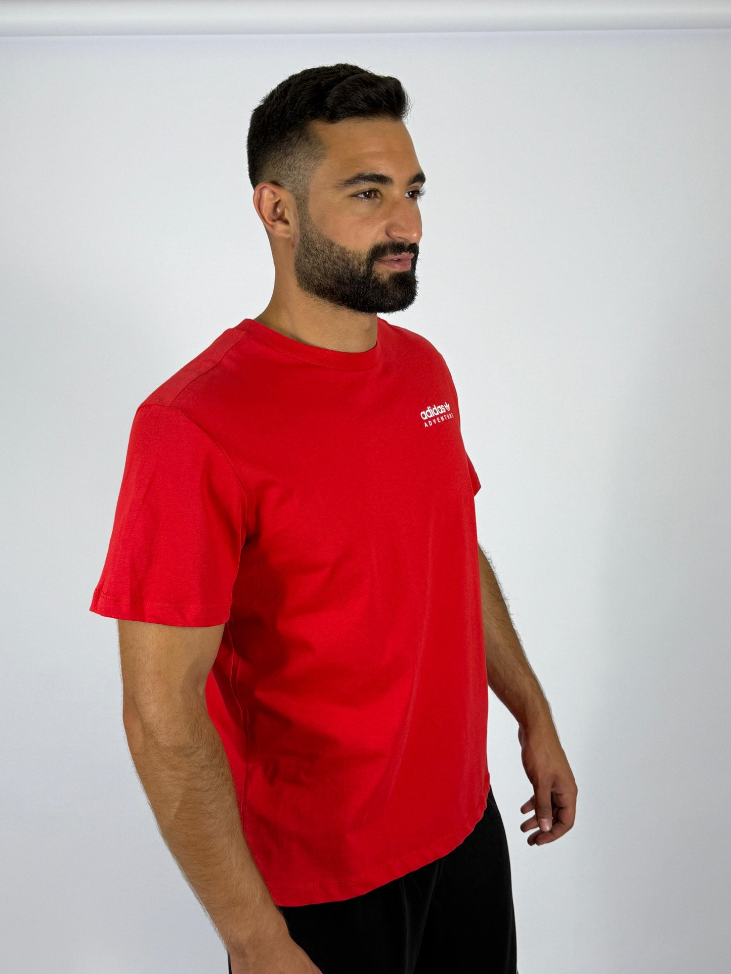 Men's Adidas Adventure Logo T-Shirt - Vibrant Red Outdoor Inspired Tee