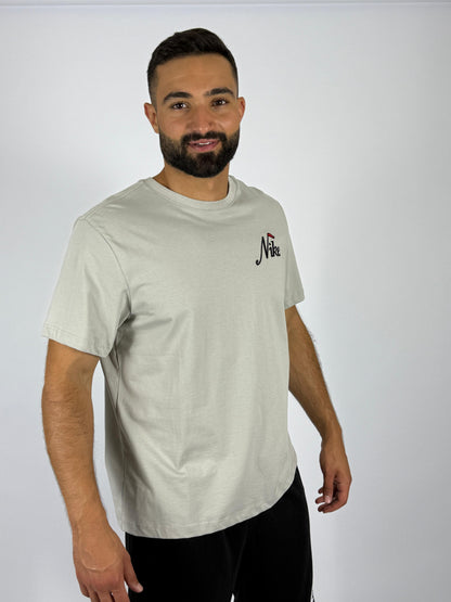 Men's Nike Sportswear Retro Script Logo T-Shirt - Stone Grey Heritage Tee