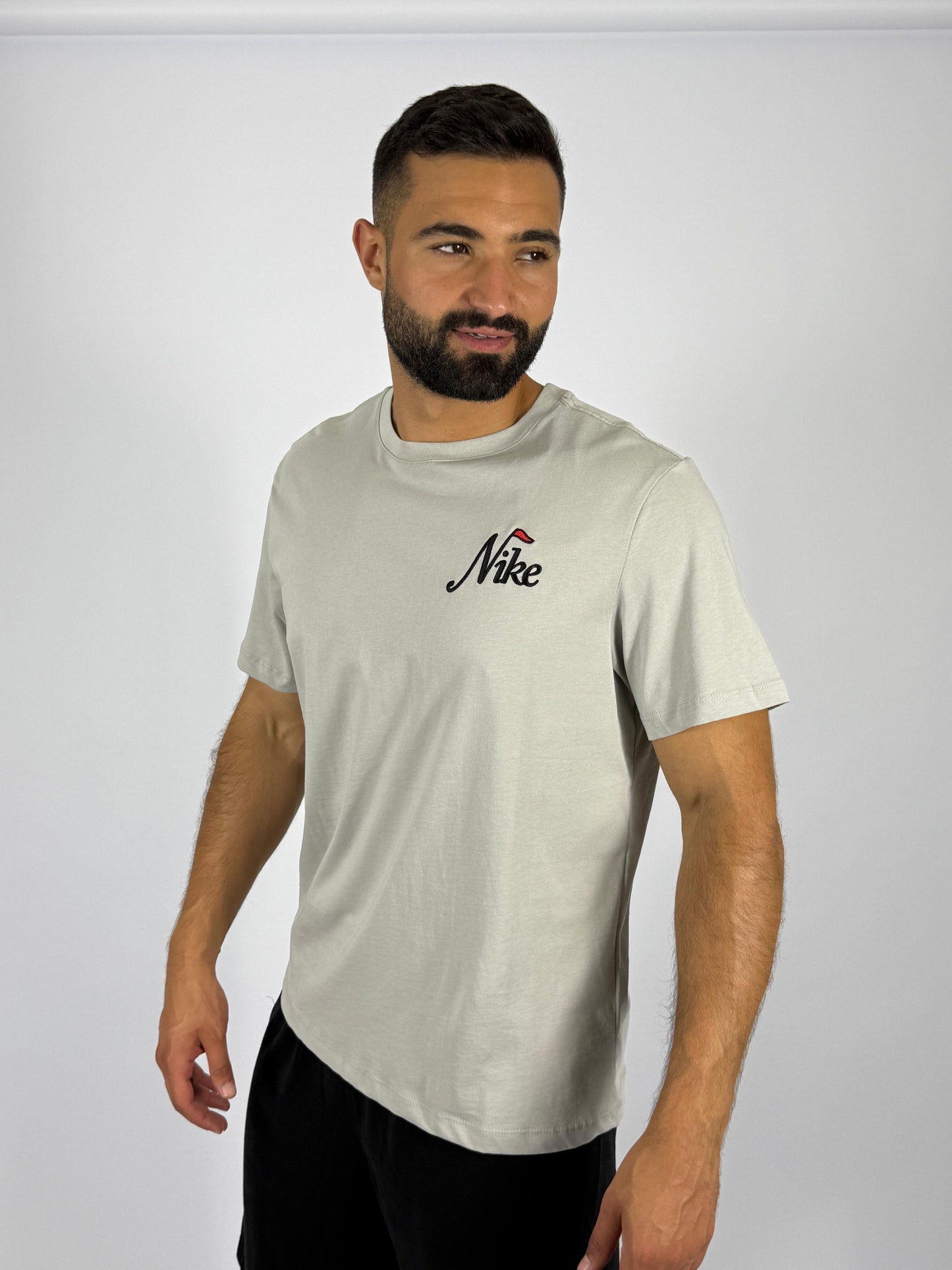 Men's Nike Sportswear Retro Script Logo T-Shirt - Stone Grey Heritage Tee