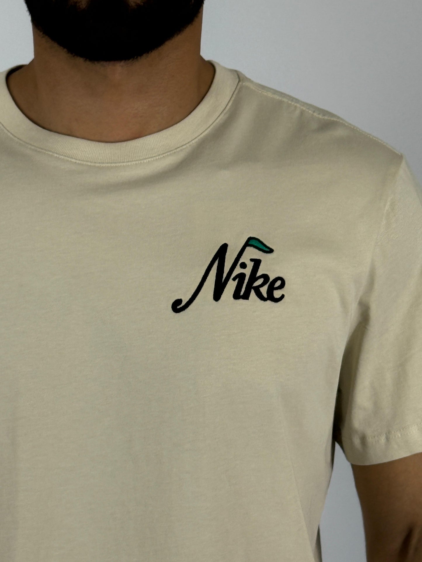 Men's Nike Sportswear Retro Script Logo T-Shirt - Cream with Green Accent Heritage Tee