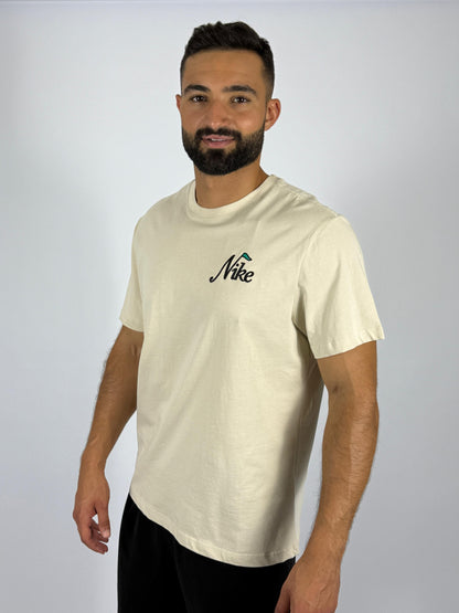 Men's Nike Sportswear Retro Script Logo T-Shirt - Cream with Green Accent Heritage Tee
