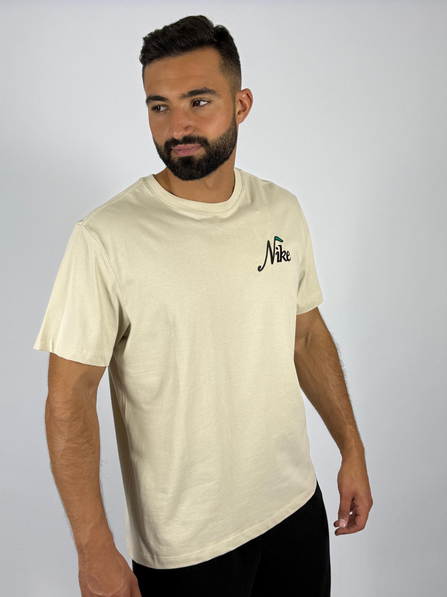 Men's Nike Sportswear Retro Script Logo T-Shirt - Cream with Green Accent Heritage Tee