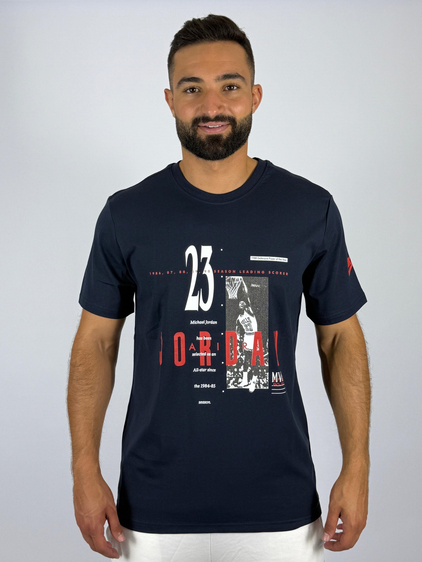 Men's Michael Jordan "23 Air" Stats Graphic T-Shirt - Dark Blue Basketball Legend Tee