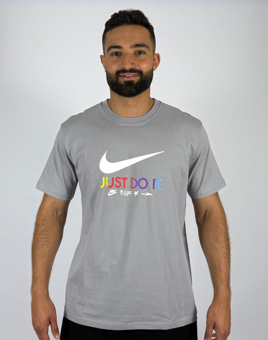 Men's Nike "Just Do It." Swoosh Graphic T-Shirt - Light Grey with Colorful Accents