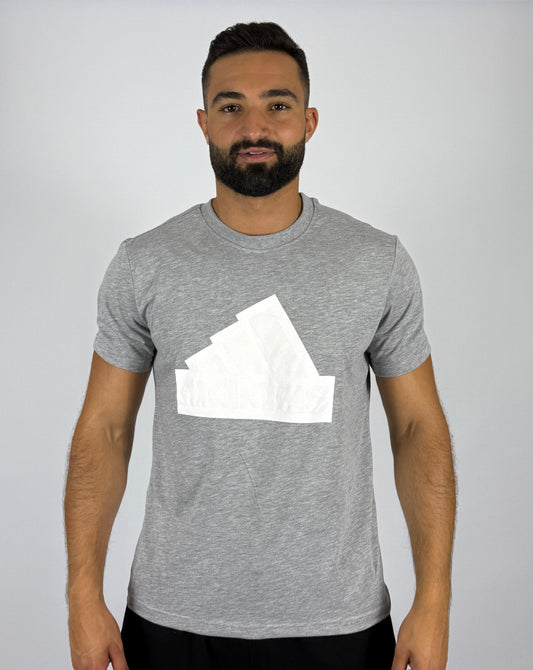 Men's Adidas Textured Badge of Sport Logo T-Shirt - Light Grey with White Graphic