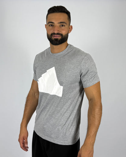 Men's Adidas Textured Badge of Sport Logo T-Shirt - Light Grey with White Graphic