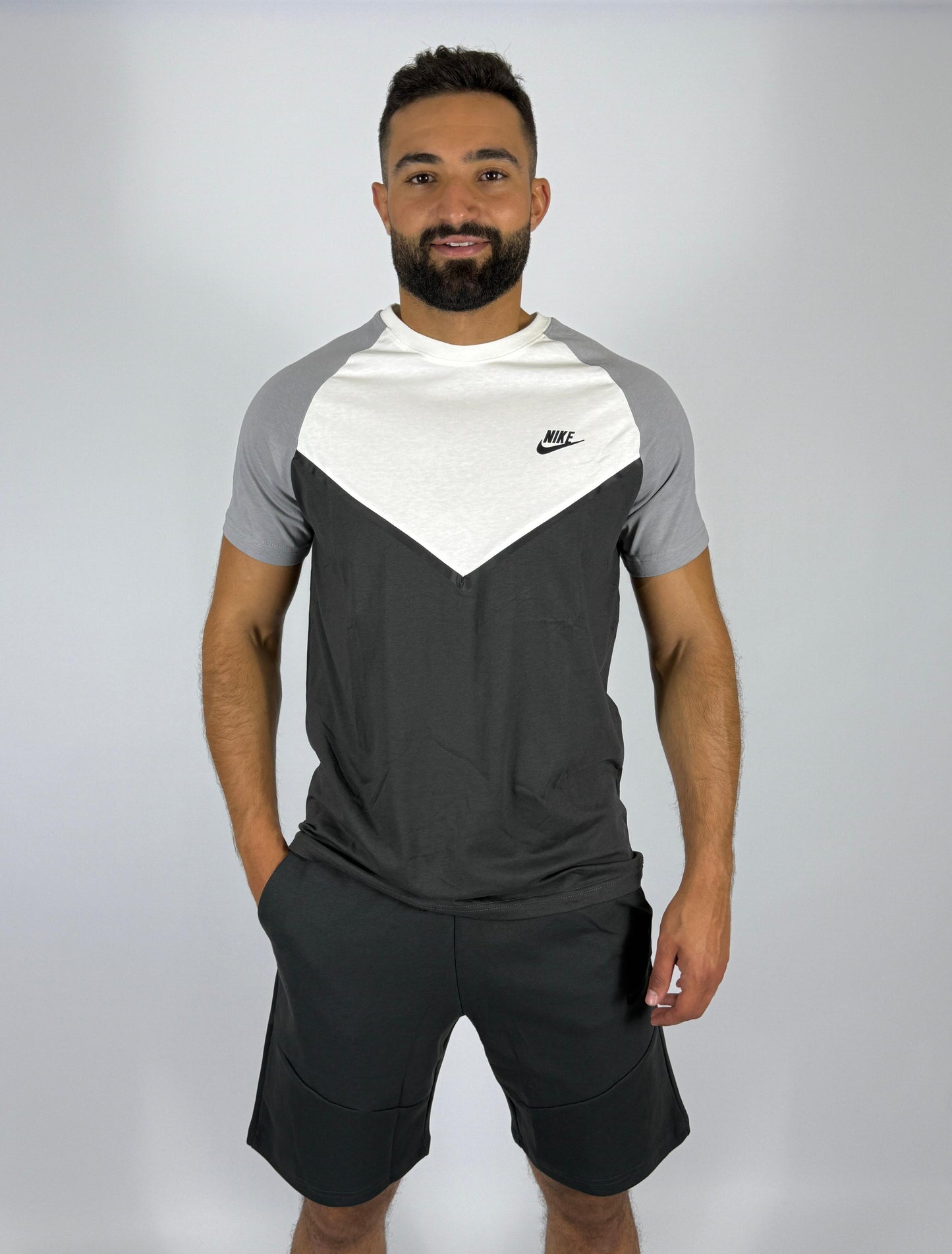 Men's Nike Sportswear Chevron Block T-Shirt - Dark Grey & White Colorblock