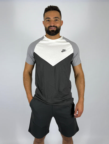 Men's Nike Sportswear Chevron Block T-Shirt - Dark Grey & White Colorblock