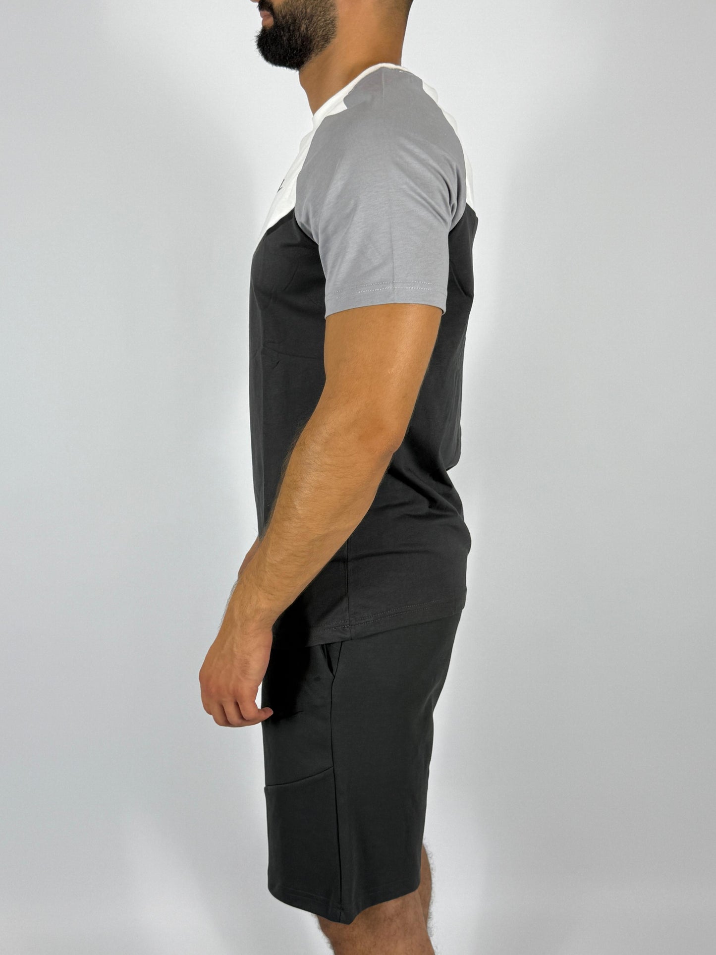 Men's Nike Sportswear Chevron Block T-Shirt - Dark Grey & White Colorblock