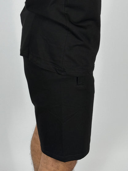 Men's Adidas 3-Stripe Sleeve T-Shirt & Shorts Matching Set - Black with White Accents