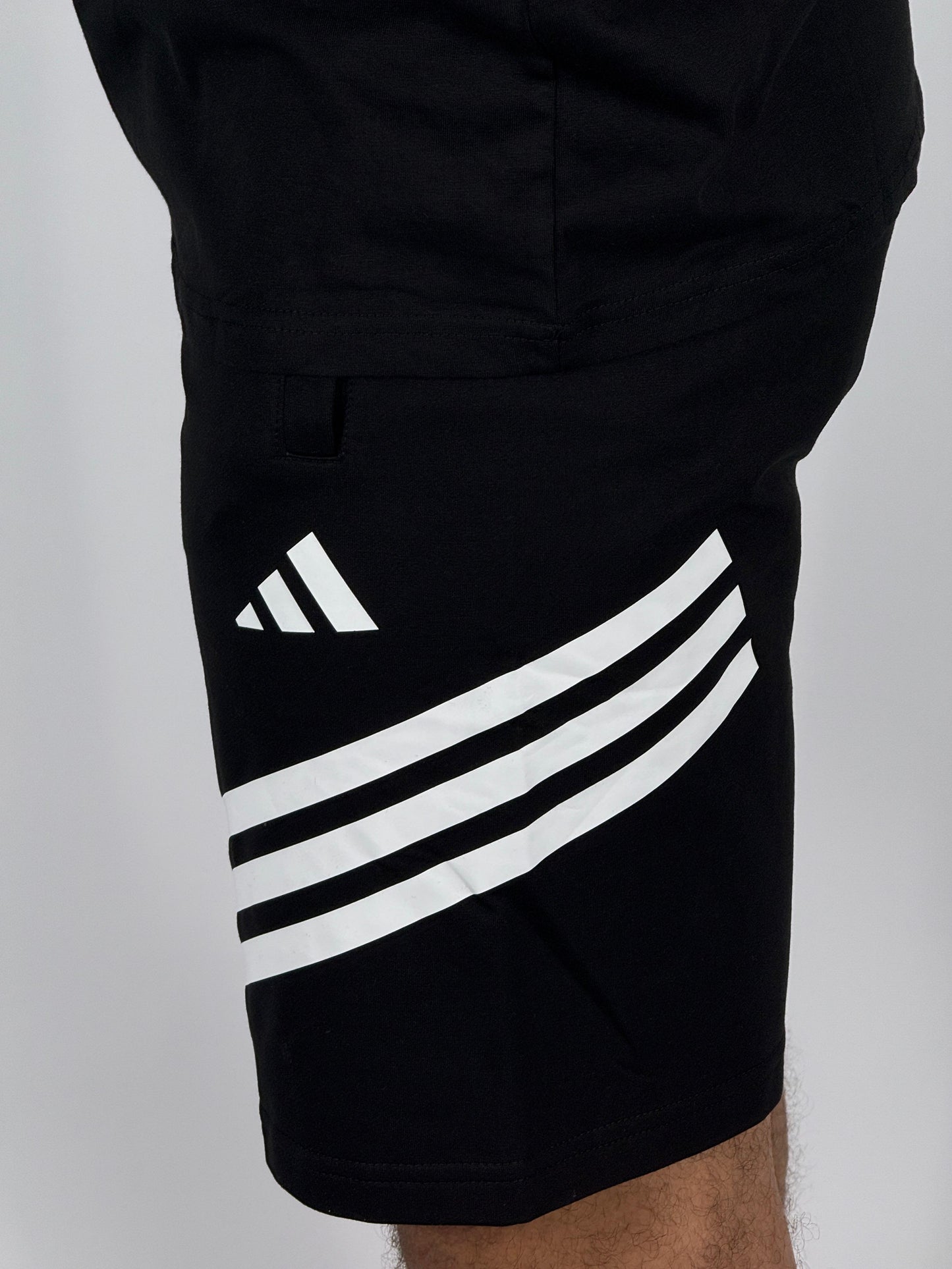 Men's Adidas 3-Stripe Sleeve T-Shirt & Shorts Matching Set - Black with White Accents