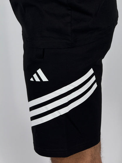 Men's Adidas 3-Stripe Sleeve T-Shirt & Shorts Matching Set - Black with White Accents